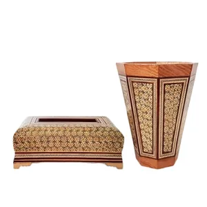 ست جعبه دستمال کاغذی و سطل خاتم کاری کد 3600