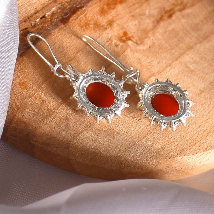 گوشواره نقره زنانه مدل سنگ عقیق خراسان کد 35