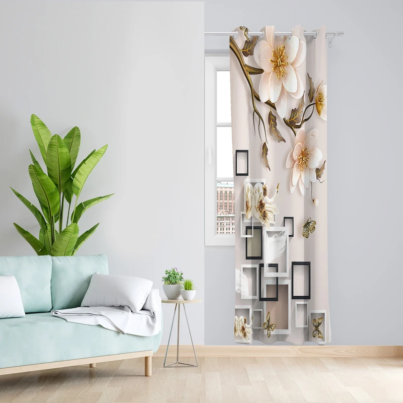 پرده طرح شکوفه مدل مخمل پانچی کد 4080 z سایز 140x200 سانتی متر