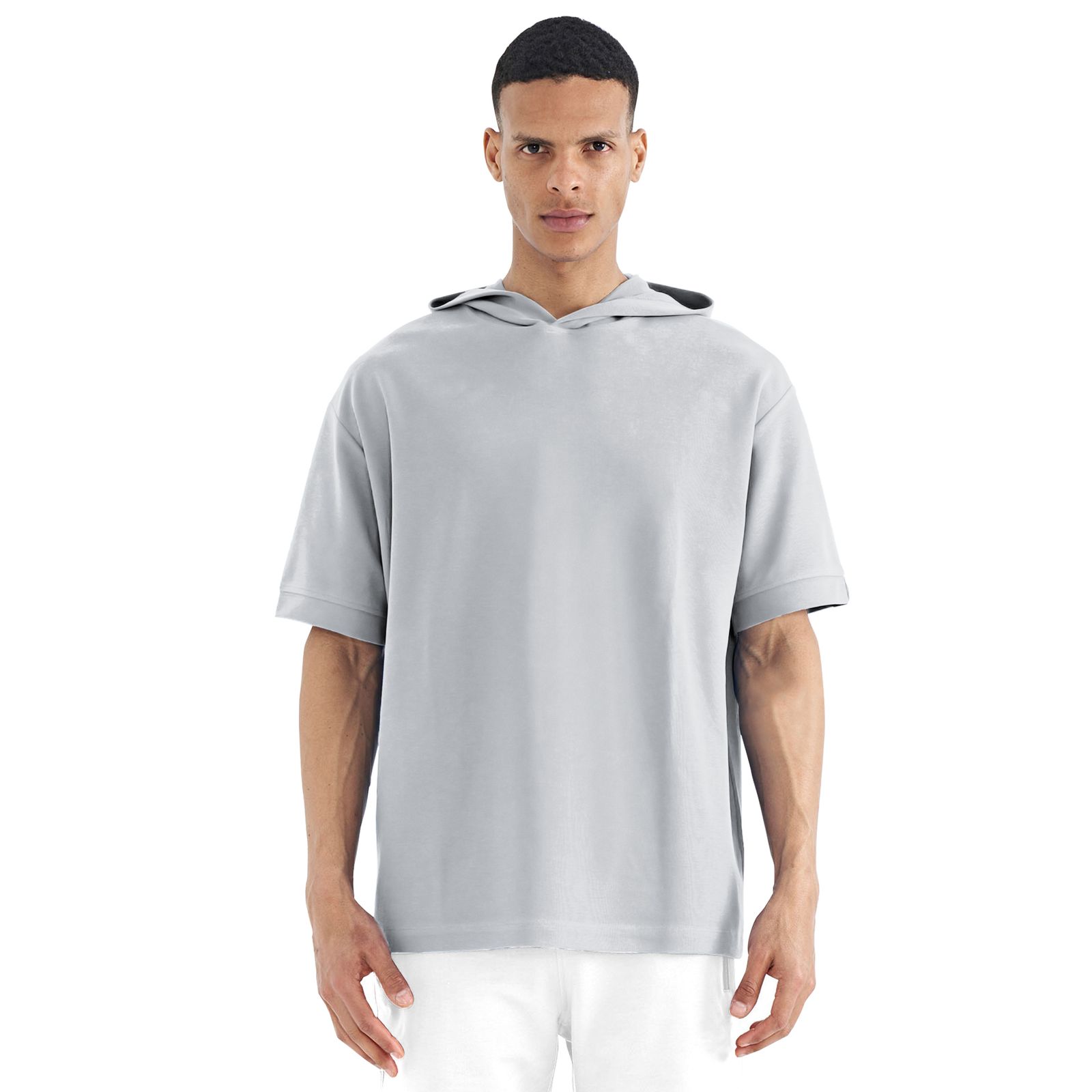 تی شرت اورسایز کلاه دار آستین کوتاه مردانه نوزده نودیک مدل TS1966 W - - 11