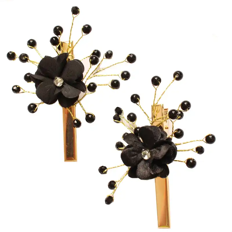 گیره مو زنانه مدل استیل گلدار فانتزی مجموعه 2 عددی