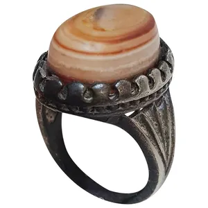 انگشتر نقره مردانه مدل عقیق  سه پوست بحرینی ASP213195 