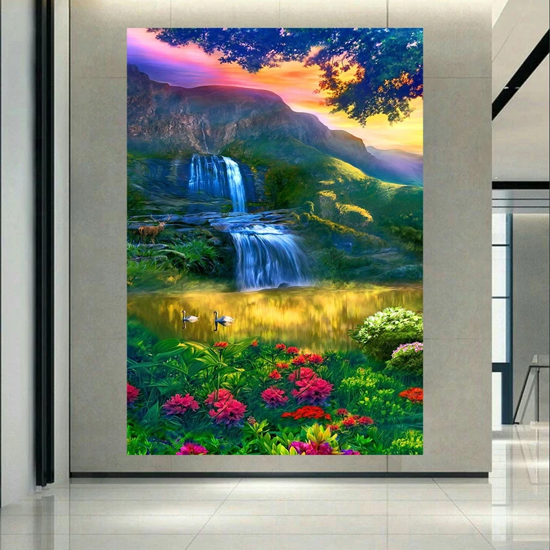 پوستر پارچه ای طرح طبیعت مدل آبشار و گل هاکد AR31281