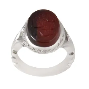 انگشتر نقره مردانه بازرگانی میلادی مدل عقیق حکاکی یا عباس رکاب دست ساز کد AM_1696