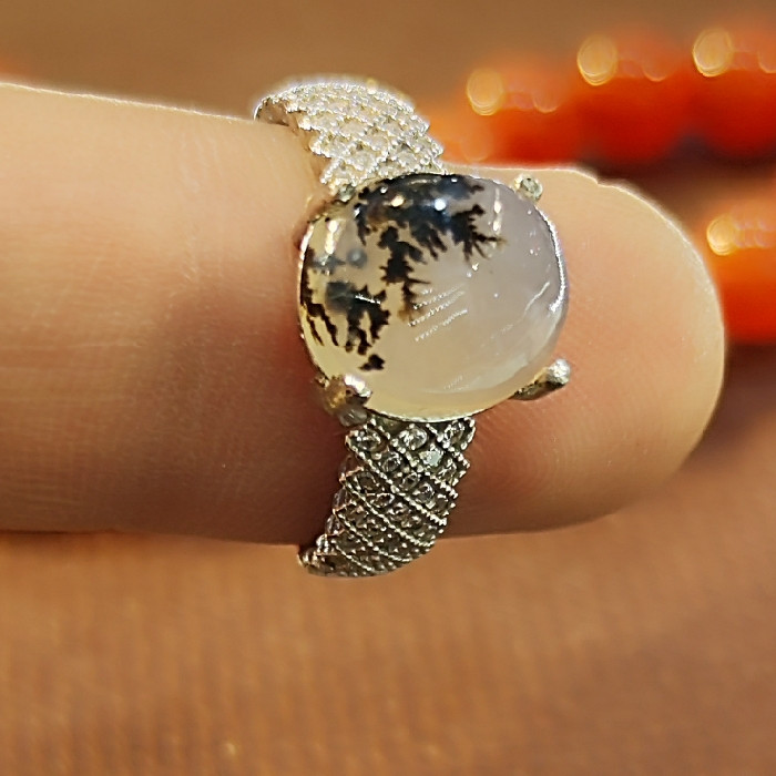 انگشتر نقره زنانه نقره جات بافندگان مدل عقیق شجر کد 106