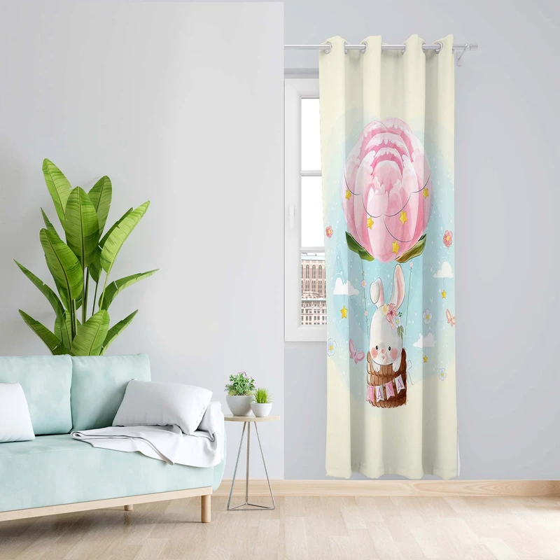 پرده طرح کودک بالن مدل مخمل پانچی کد 5316R z سایز 140x200 سانتی متر