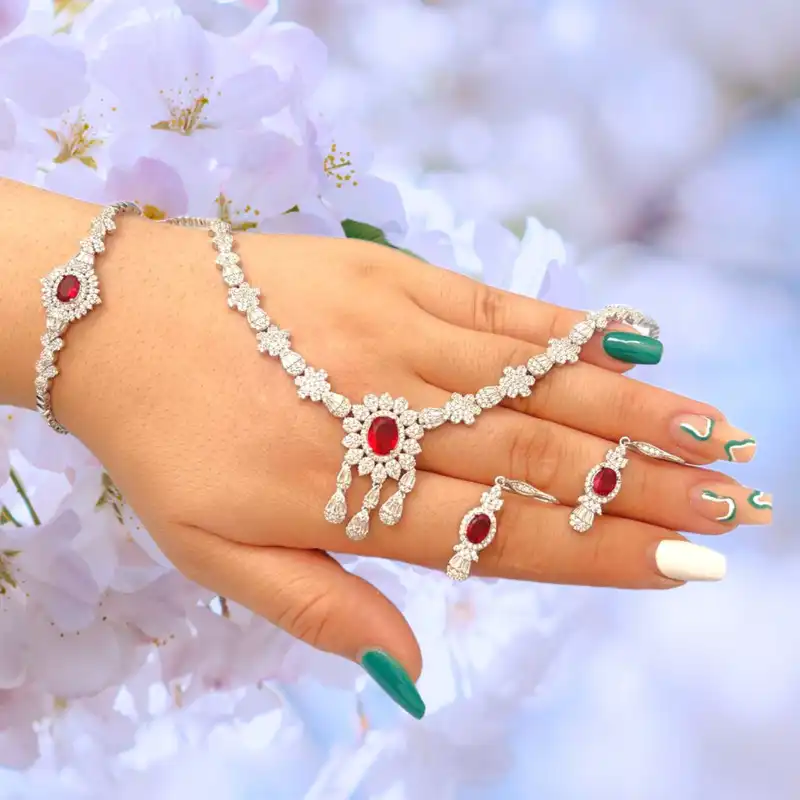 نیم ست نقره زنانه مدل 001 طرح زیتون