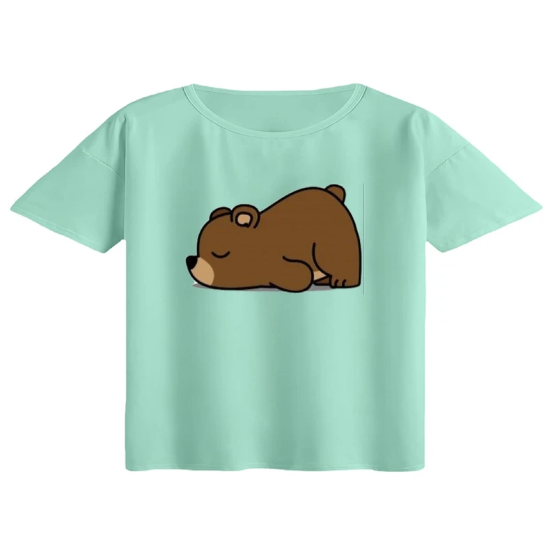 کراپ تی‌شرت آستین کوتاه زنانه مدل خرس خسته