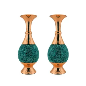 گلدان فیروزه کوبی مسی مدل F012 کد 20 بسته 2 عددی