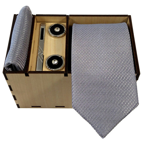 ست کراوات و دستمال جیب و دکمه سردست مردانه مدل 483