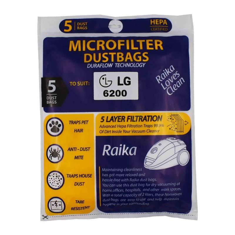 پاکت جاروبرقی رایکا مدل 6200 بسته 5 عددی مناسب جاروبرقی LG 6200