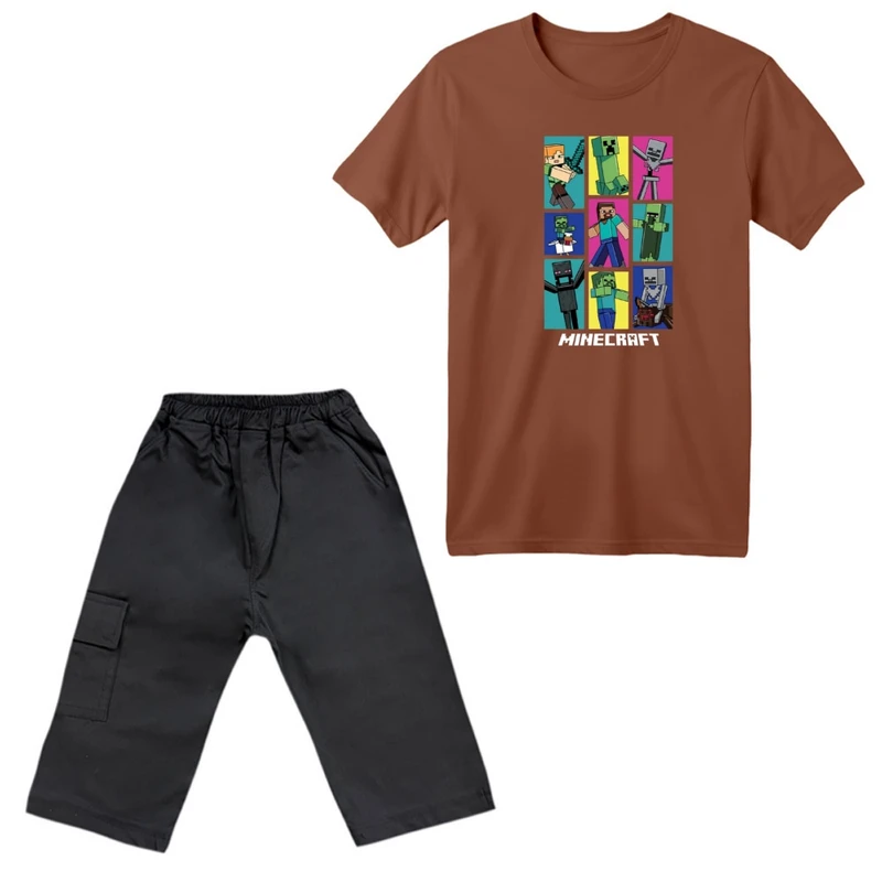 ست تی‌شرت آستین کوتاه و شلوارک پسرانه مدل ماینکرفت کد 21