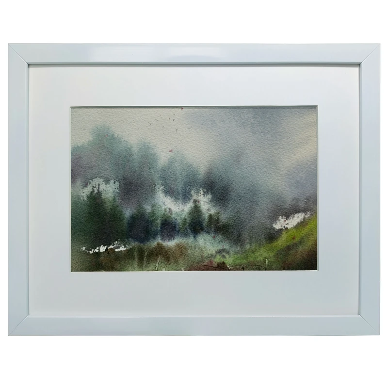 تابلو نقاشی آبرنگ به سبک امپرسیونیسم طرح جنگل مه آلود کد 176