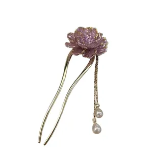 گیره مو زنانه مدل کانزاشی دو شاخه طرح گل یخ