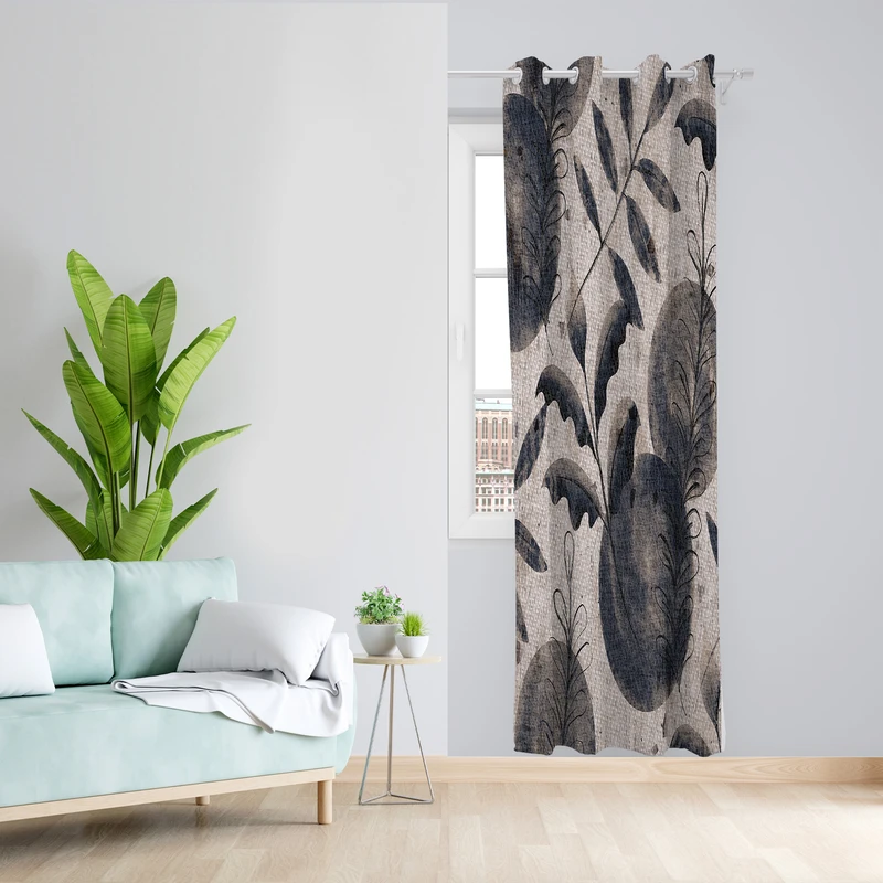 پرده طرح برگ مدل مخمل پانچی کد 2366 z سایز 140x200 سانتی متر