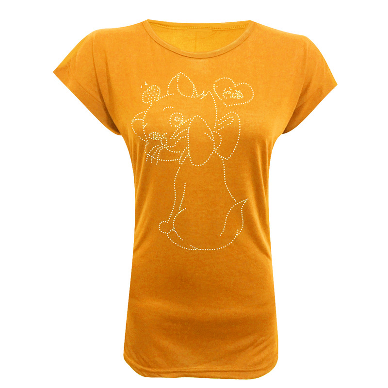 تی شرت آستین کوتاه زنانه مدل گربه خوشحال نگینی کد tm-2419 