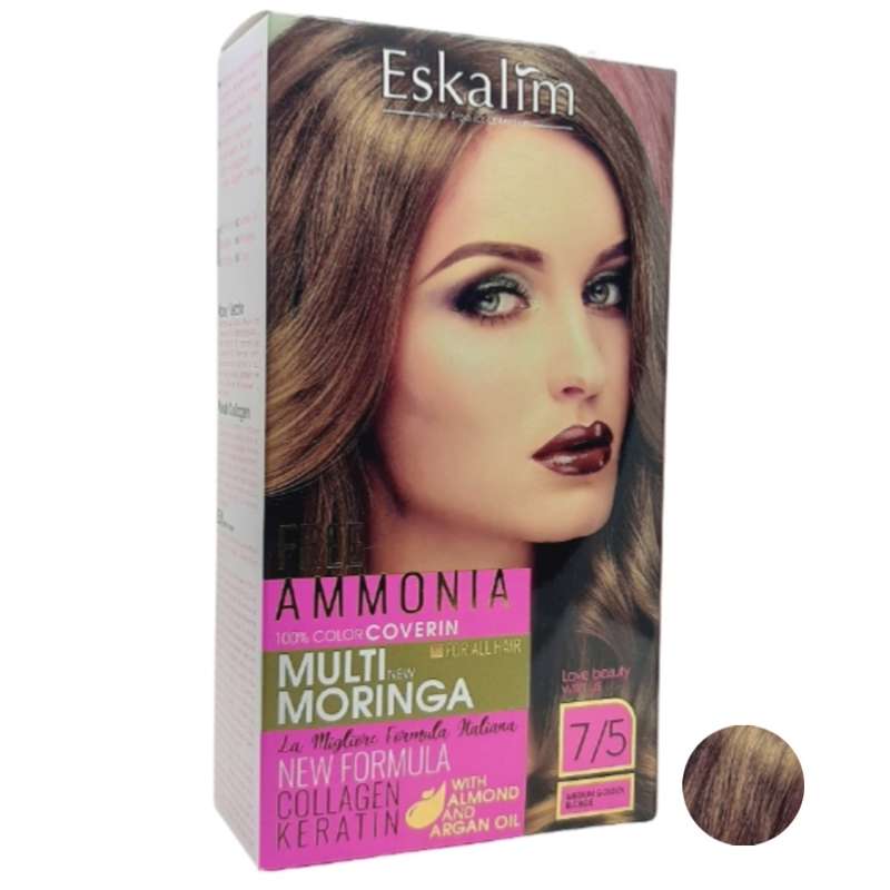 کیت رنگ مو اسکالیم سری collagen keratin شماره 7.5 حجم 100 میلی لیتر رنگ بلوند طلایی متوسط