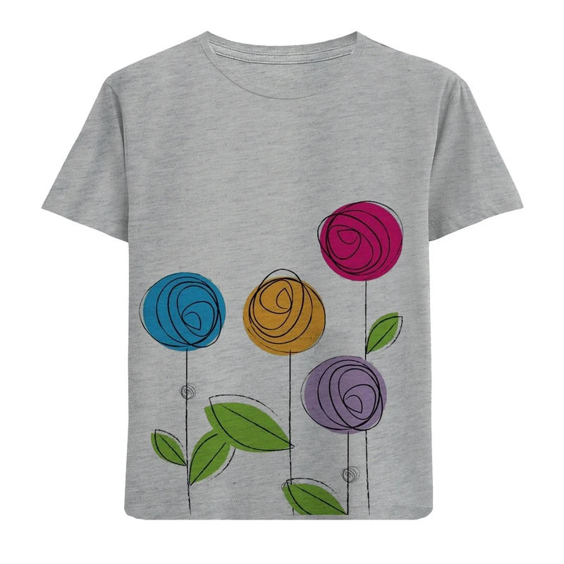 تی شرت آستین کوتاه دخترانه مدل گل ها F747