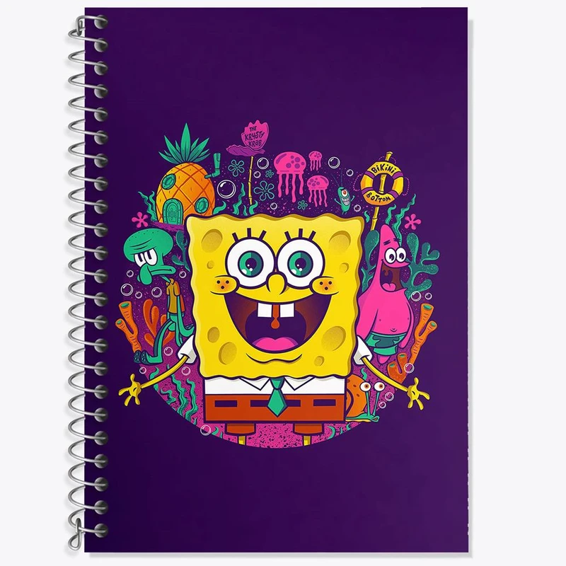 دفتر زبان 50 برگ خندالو مدل سه خط طرح باب اسفنجی کد 24721