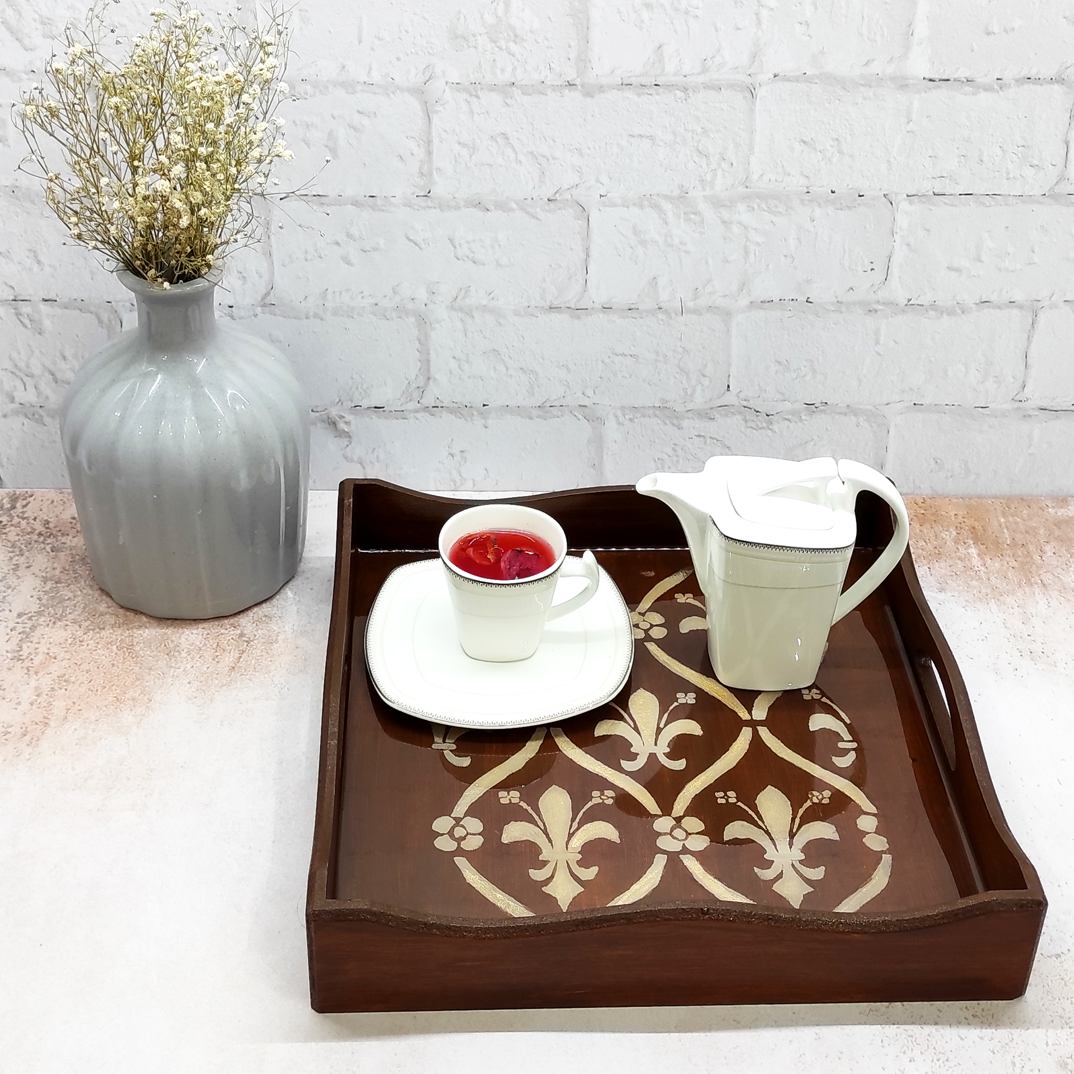 سینی چوبی رزینی مدل شابلون کد 30