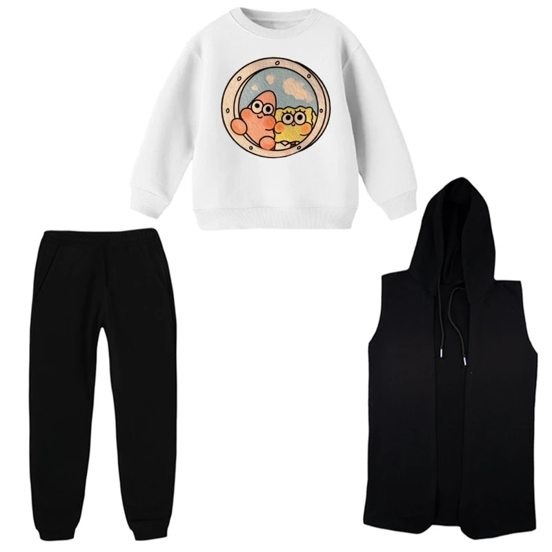 ست 3 تکه لباس راحتی بچگانه مدل باب اسفنجی و پاتریک کد 1