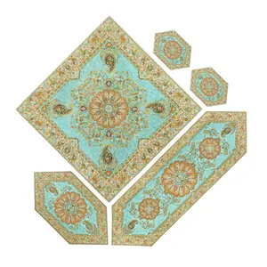 ست 5 تکه رومیزی ترمه نگین خاتم طرح افشار کد SBZ