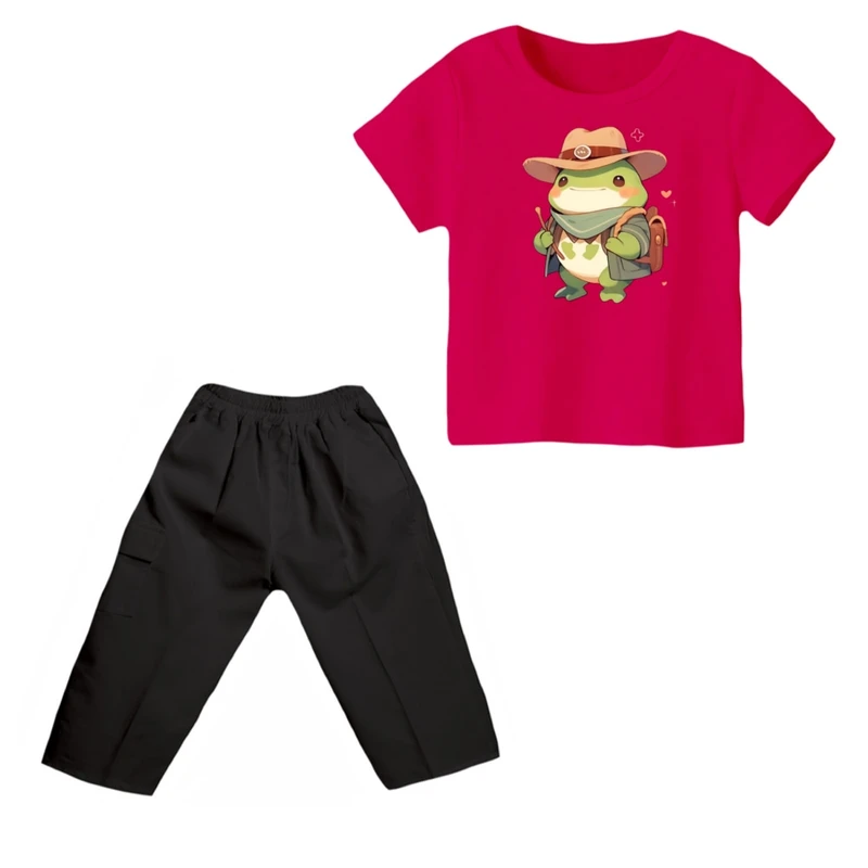 ست تی شرت و شلوارک پسرانه مدل غورباقه کد ۶ رنگ سرخابی