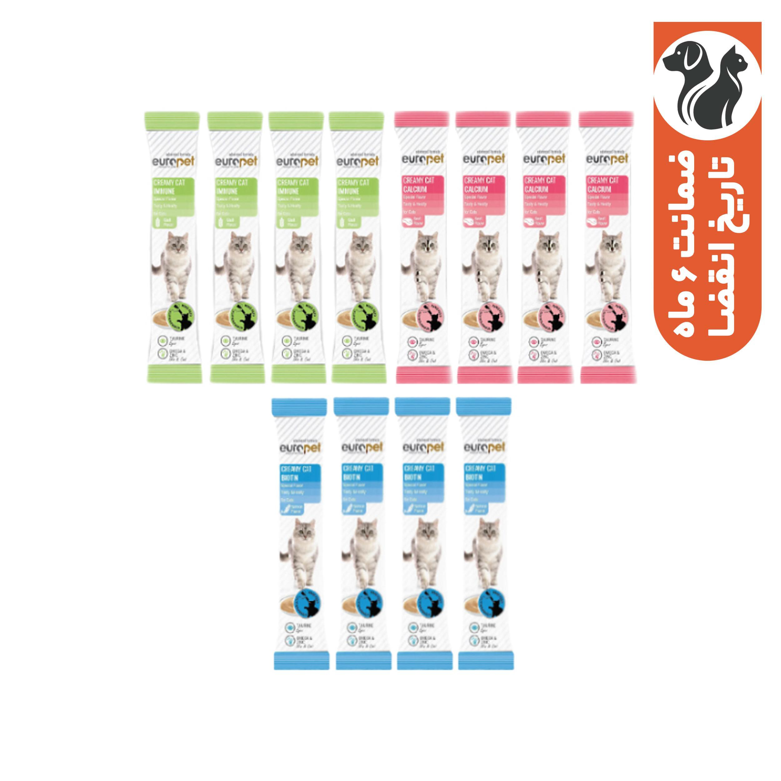 تشویقی گربه یوروپت مدل پک میکس وزن 15 گرم بسته 12 عددی