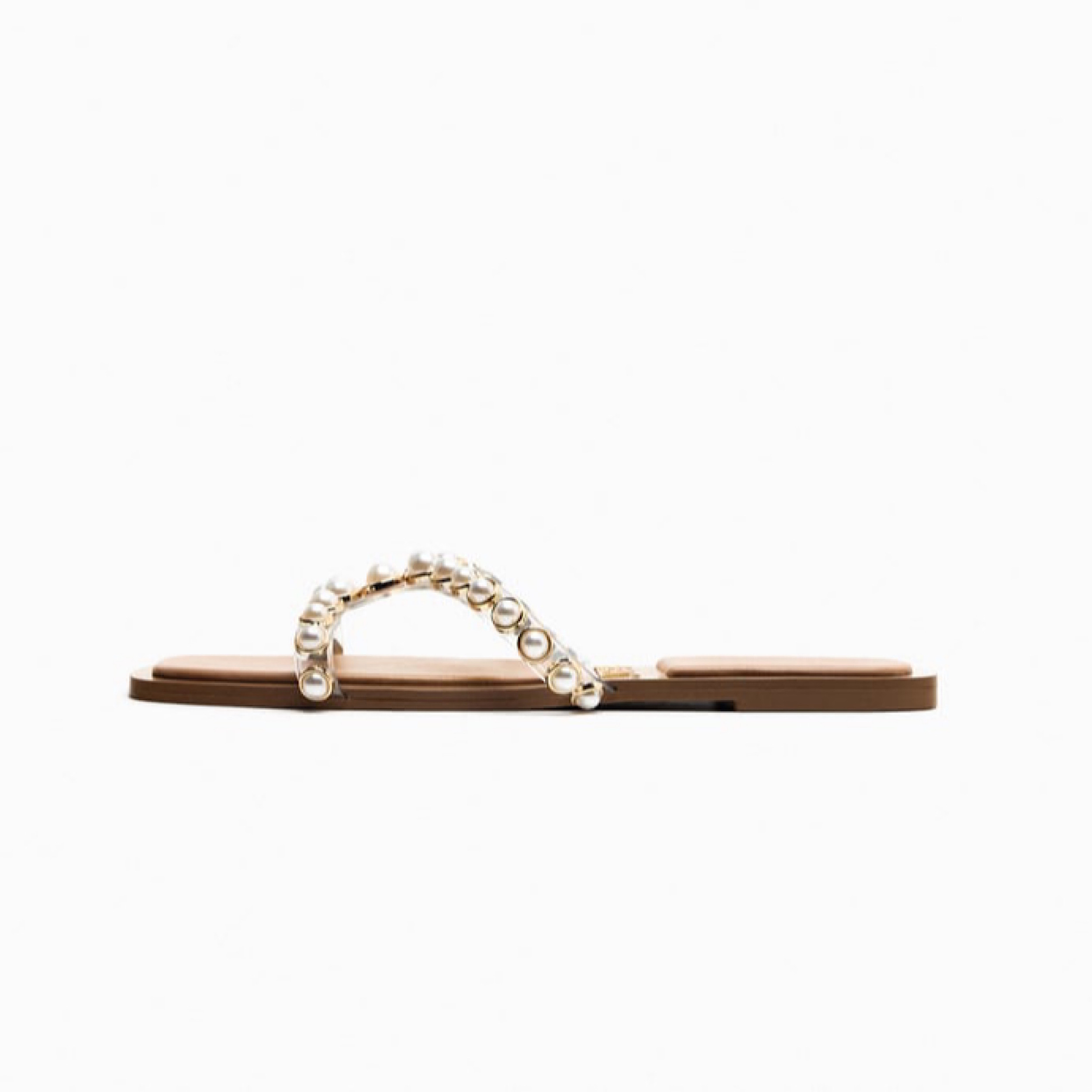 صندل زنانه زارا مدل FLAT VINYL PEARL BEAD SANDALS