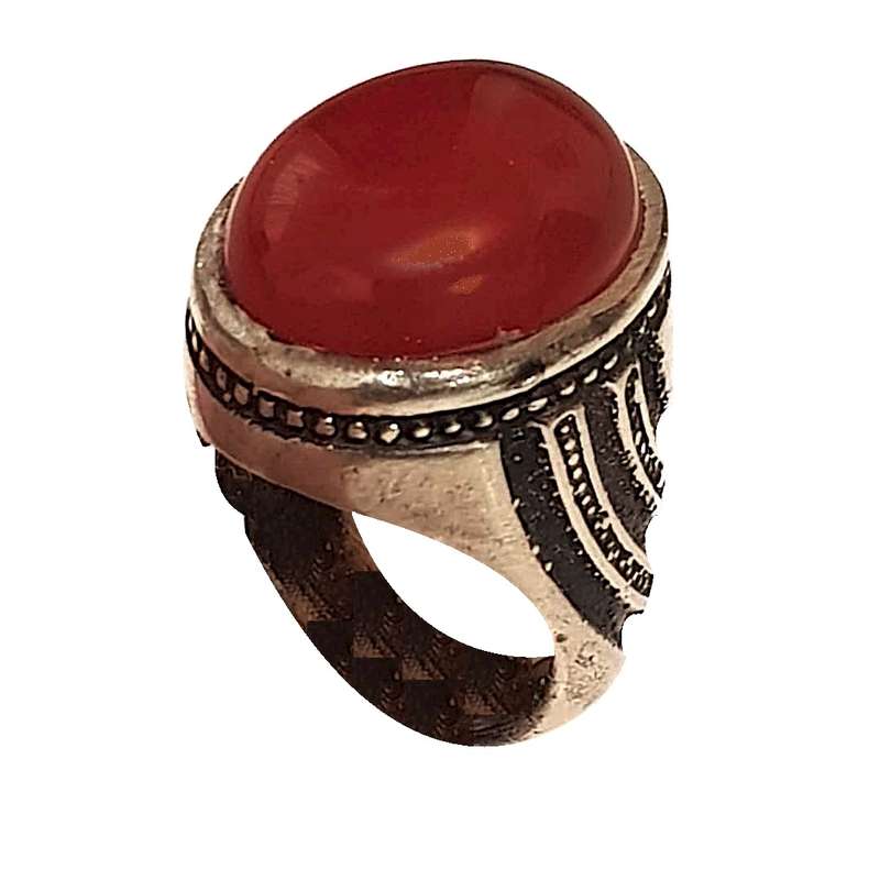 انگشتر نقره مردانه مدل عقیق سرخ یمنی معدنی