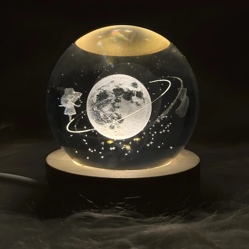 چراغ رومیزی مدل گوی کریستالی 3D طرح ماه و دختر 