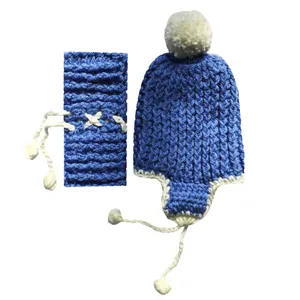 ست کلاه و شال گردن بافتنی بچگانه مدل آفرودیت رنگ آبی