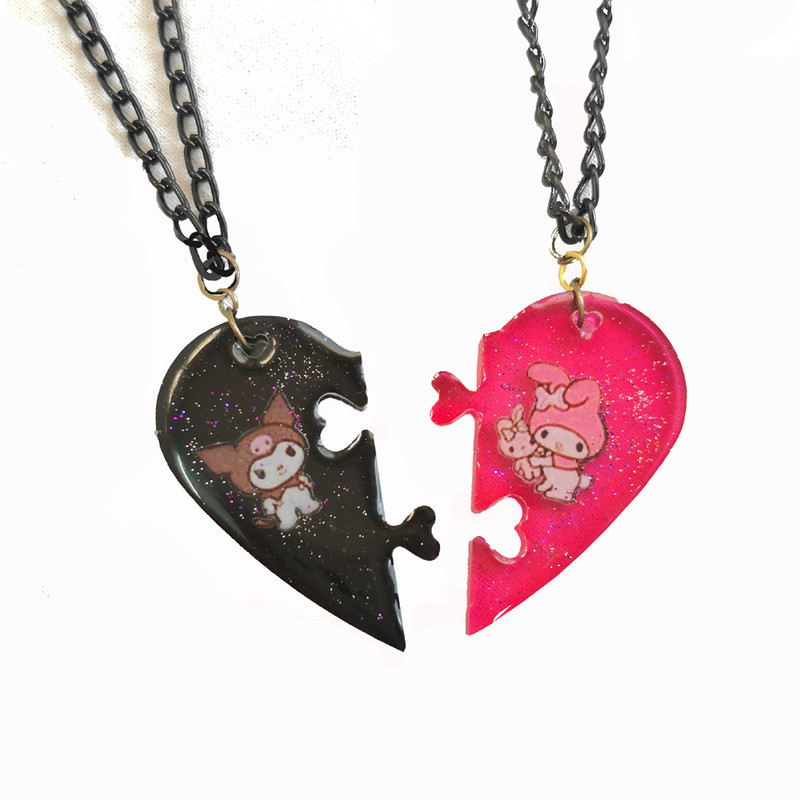 گردنبند دخترانه مدل قلبی پازلی بسته 2 عددی