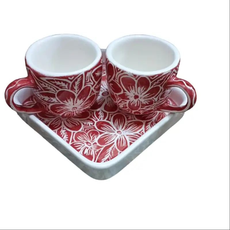 ست 3 تکه فنجان و بشقاب سرامیکی مدل اسکرافیتو