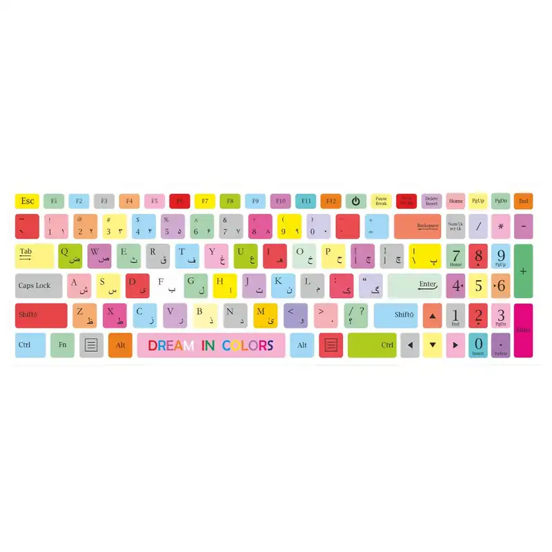 برچسب  حروف فارسی کیبورد طرح رنگی رنگی کد 07