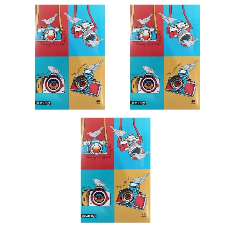 دفتر مشق 40 برگ میکرو طرح دوربین کد 007 بسته 3 عددی
