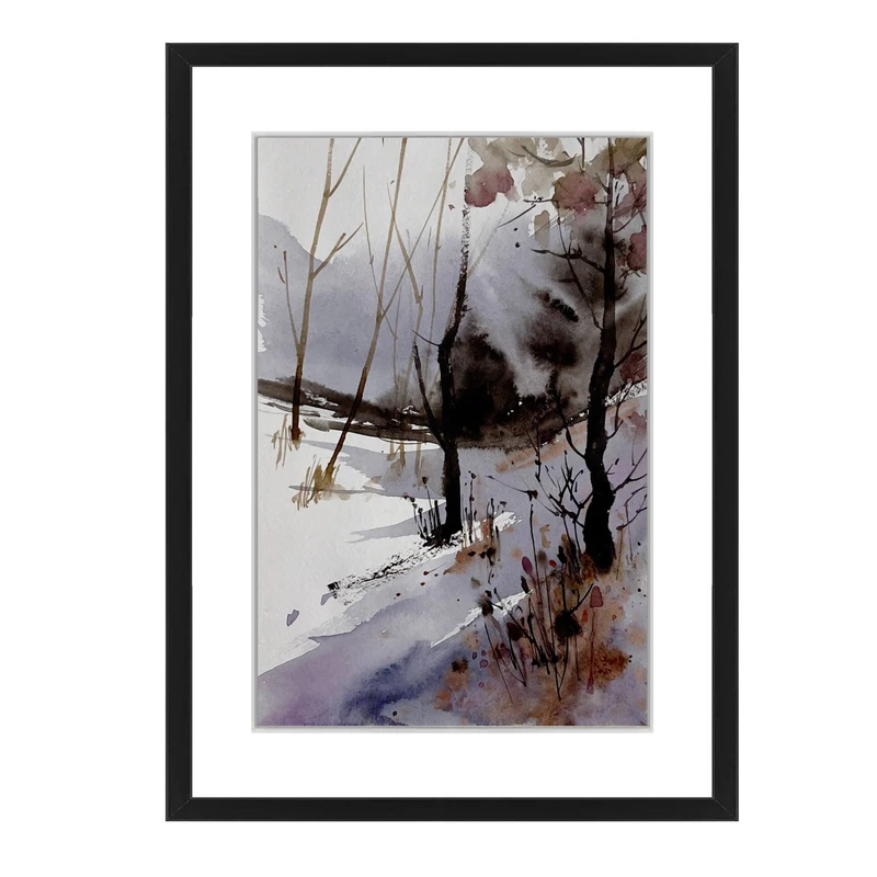 تابلو نقاشی آبرنگ طرح زمستان ابری کد 4236