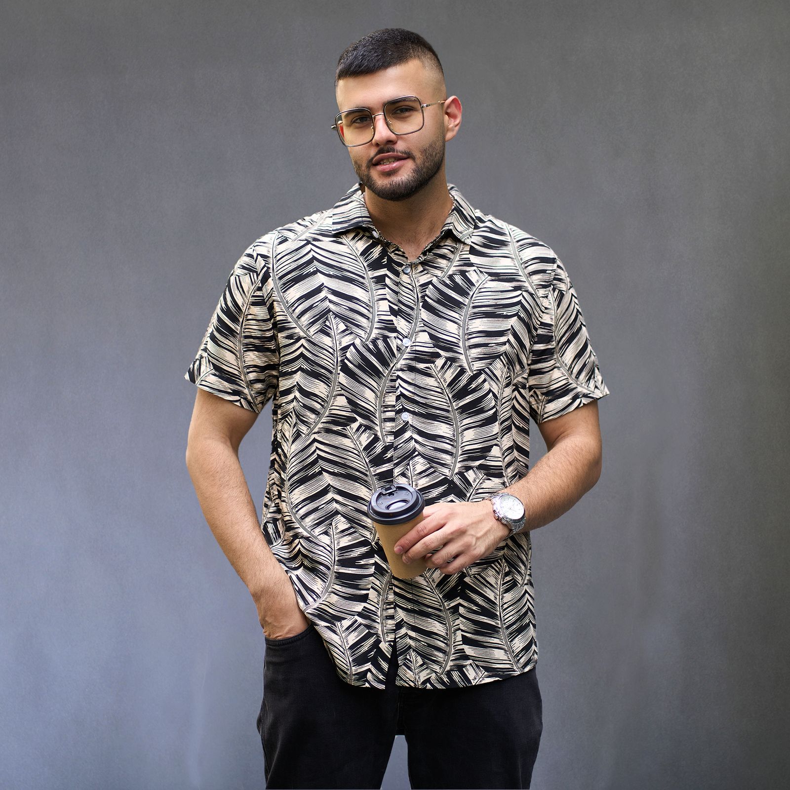 پیراهن آستین کوتاه مردانه  بست فشن مدل هاوایی کد 1151-152 -  - 1