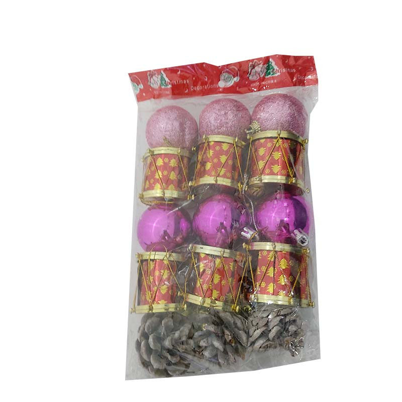 آویز تزیینی مدل گوی کریسمس طبل میوه کاج مجموعه 16 عددی