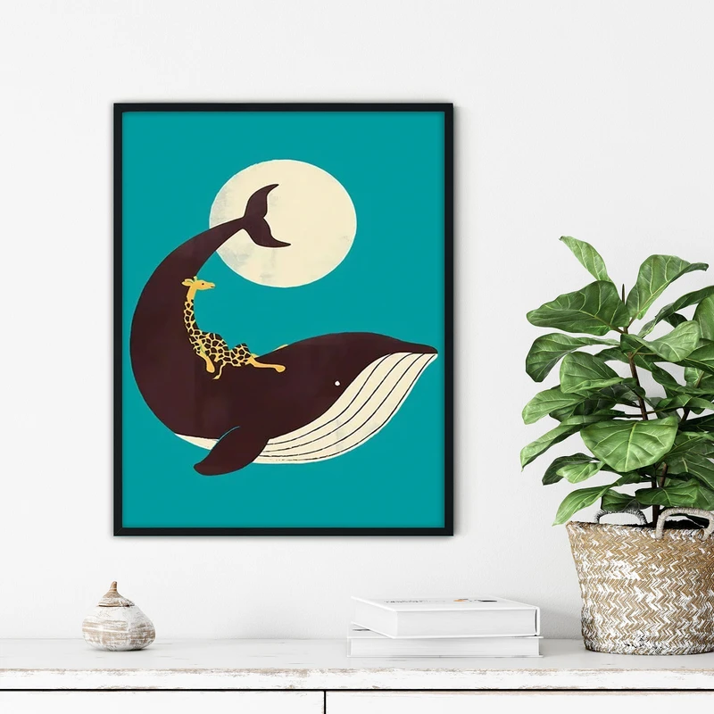 تابلو آتریسا طرح نهنگ و زرافه مدرن مدل ATFKB84 فریم مشکی 