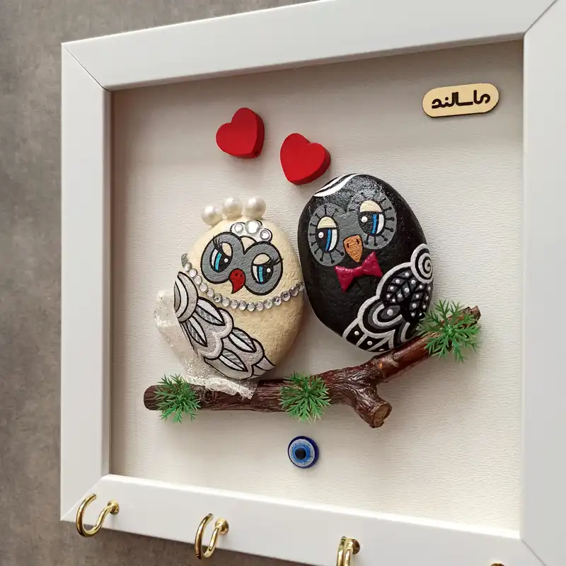 جاکلیدی سنگی ماسالند مدل جغد عروس و داماد کد 03