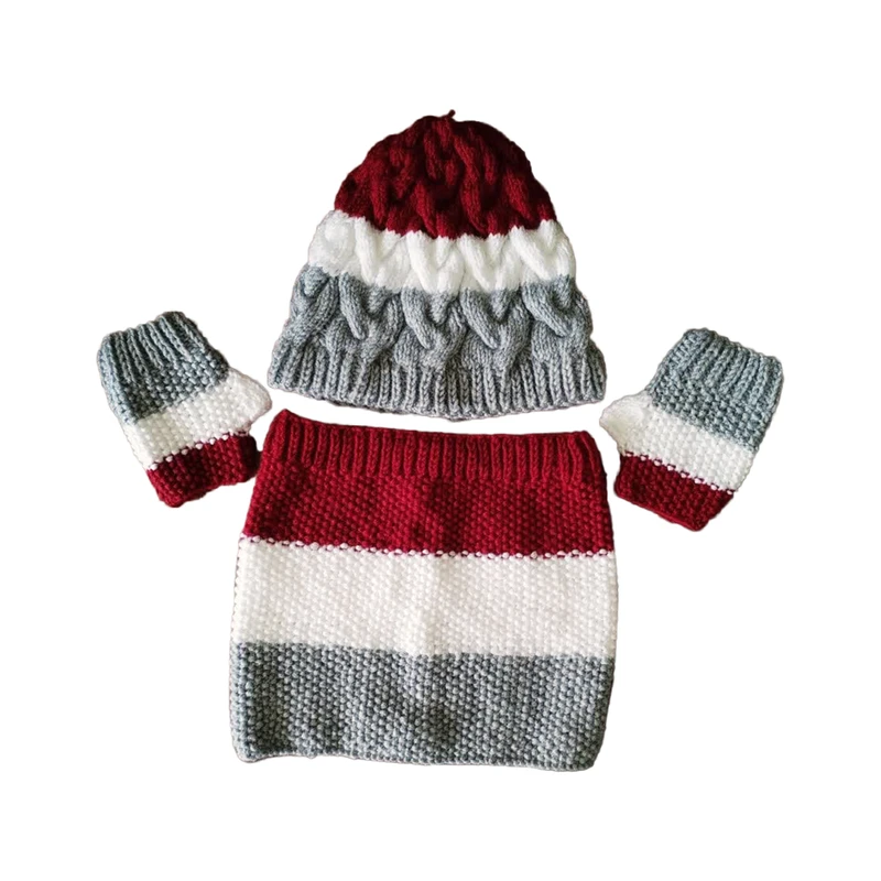 ست کلاه و شال گردن و دستکش بافتنی دخترانه مدل ترمه 