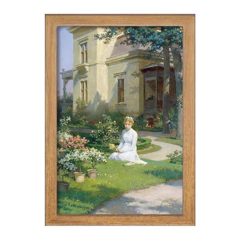 تابلو خندالو مدل نقاشی دختری در باغ ویلایی اثر جولیوس ویکتور برگر کد F12155