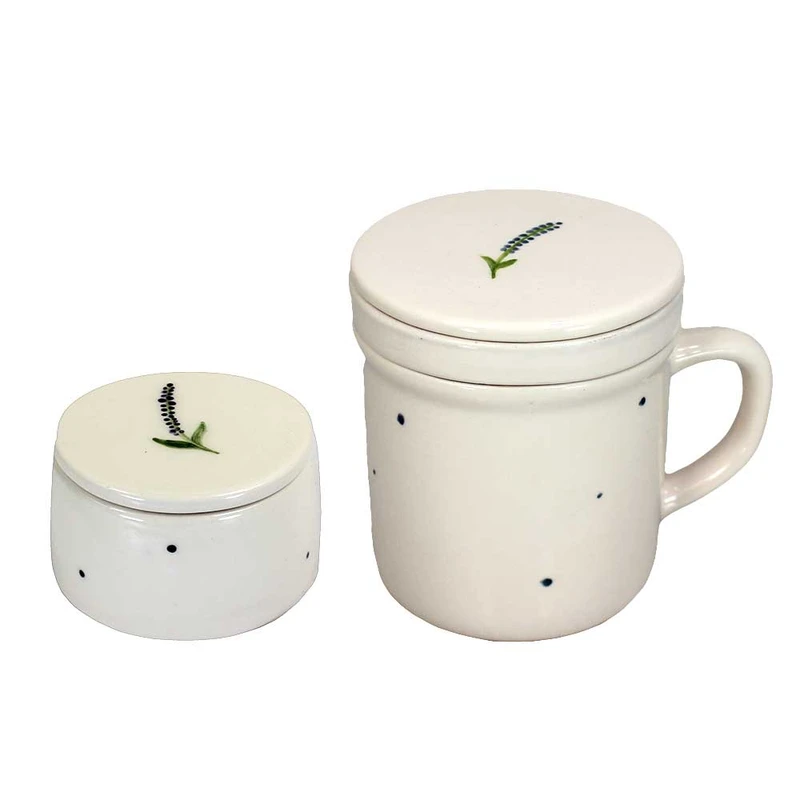 ماگ سرامیکی مدل دمنوش ساز طرح گل کد sad-42 به همراه قندان