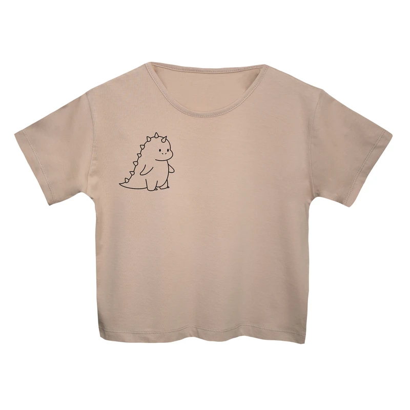 کراپ‌تی شرت آستین کوتاه زنانه مدل دایناسور مینیمال