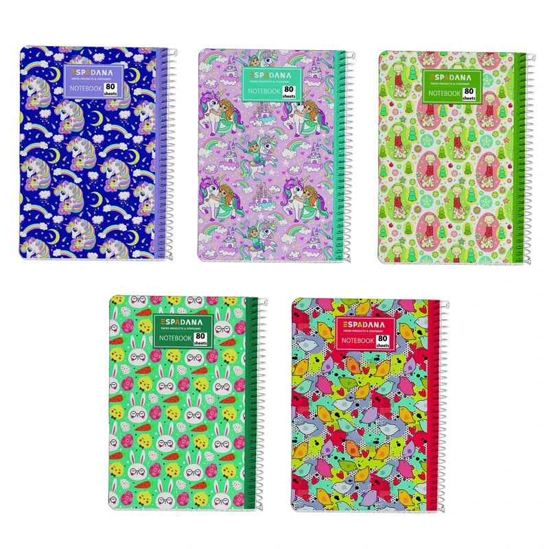دفتر مشق 80 برگ اسپادانا مدل کادویی کد 80112378 مجموعه 5 عددی