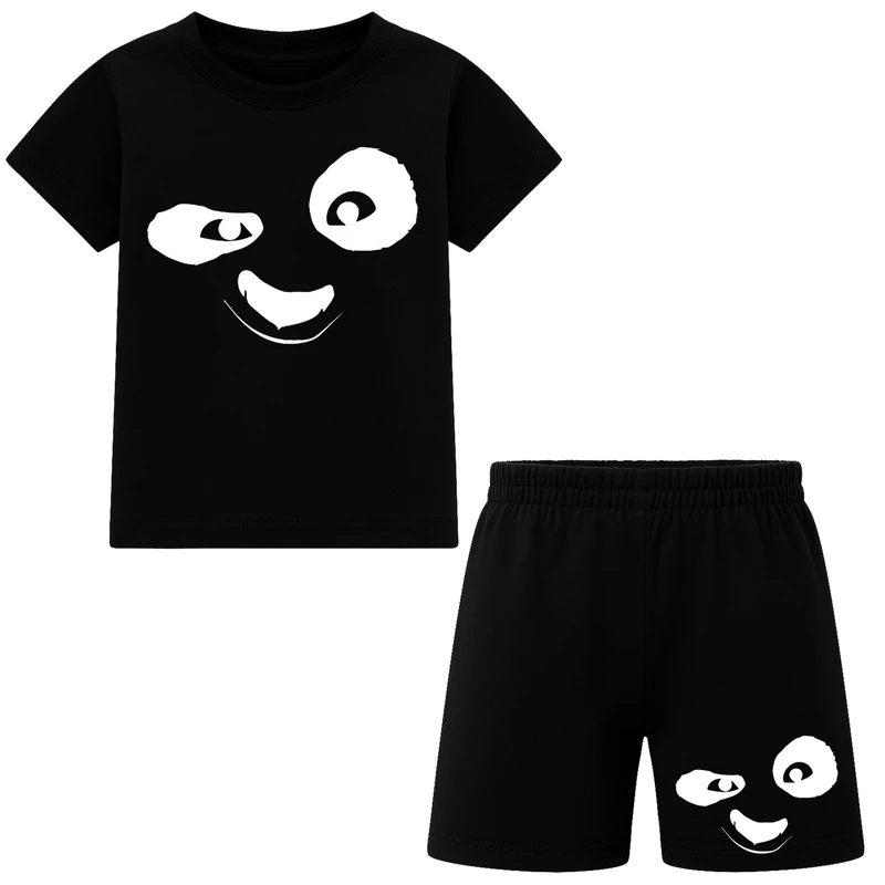 ست تی‌شرت آستین کوتاه و شلوارک راحتی پسرانه مدل M54 طرح کنگفوکار