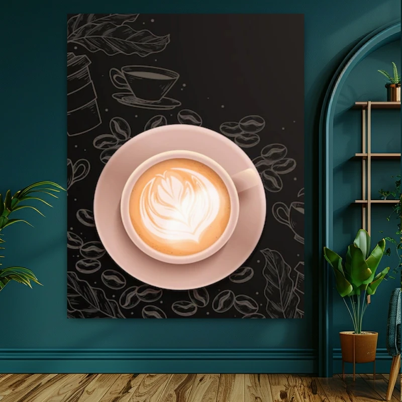 تابلو بوم طرح مخمل فنجان قهوه مدل لته آرت BK23122