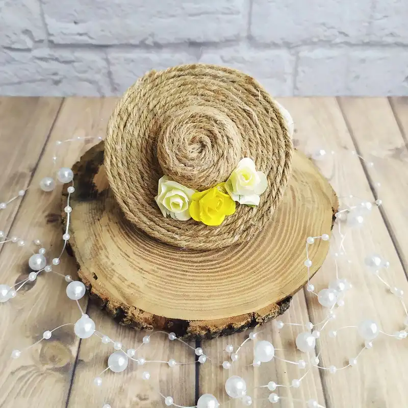 گیره مو زنانه مدل کاپ کلاه حصیری گلدار