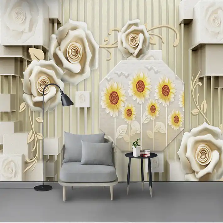 پوستر دیواری سه بعدی مدل گل زمینه راه راه DVRF1312